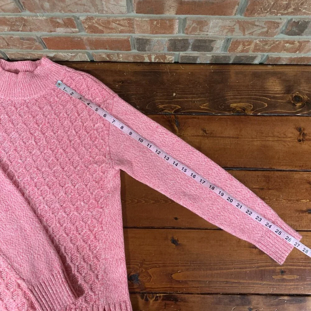 Talbots Honeycomb Cable Knit Women's Medium Pink Mock Neck Pullover Sweater EUC